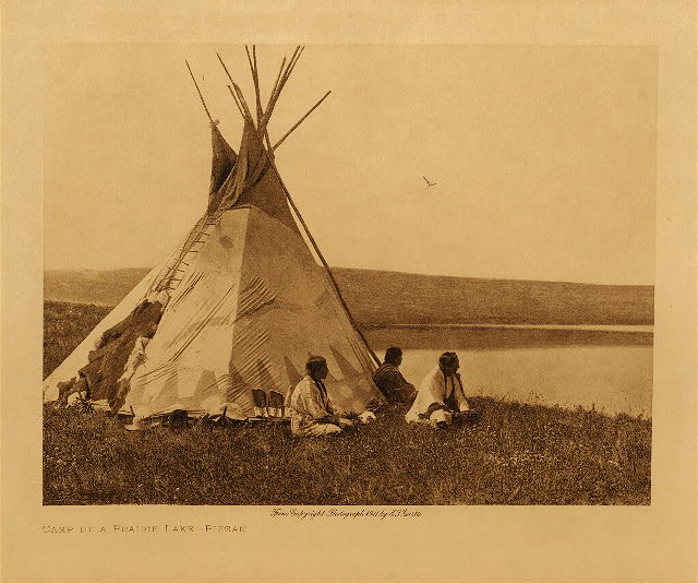 Camp by a prairie lake (Piegan) 1910