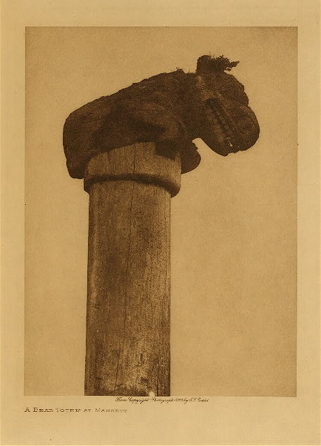A bear totem at Massett 1915