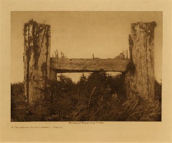 A decaying houseframe (Haida) 1915