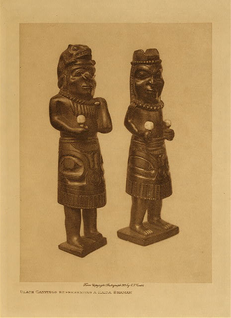 Slate carvings representing a Haida shaman 1915
