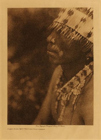 Coast Pomo with feather head-dress 1924