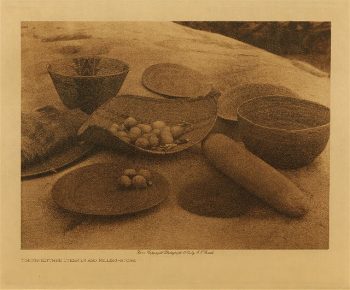 Yokuts kitchen utensils and milling-stone 1924