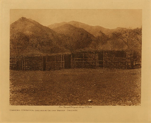 Communal ceremonial shelter at Capitan Grande (Diegueño) 1924