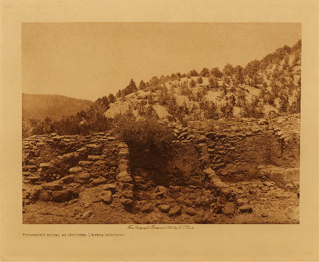 Excavated ruins at Gyusiwa (Jemez Springs). 1925