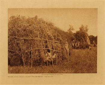 Brush huts, animal dance encampment (Cheyenne) 1927