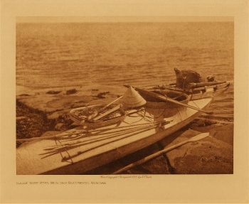 Kaiak with seal hunting equipment, Nunivak 1928