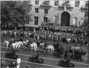 Roosevelt's funeral procession with horse-drawn casket