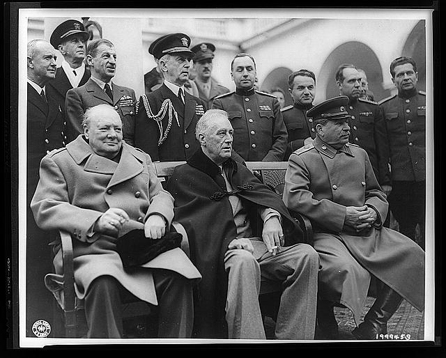 Prime Minister Winston Churchill, President Franklin D. Roosevelt, and Marshal Joseph Stalin