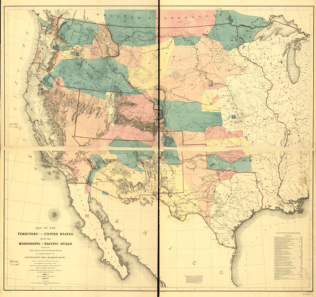 Map of the territory of the United States from the Mississippi to the Pacific Ocean