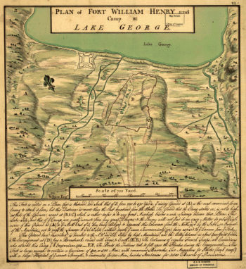 Plan of Fort William Henry and camp at Lake George. W. Eyre, engr. I. Heath dt