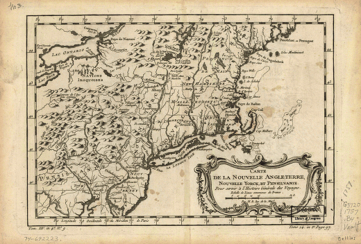 Carte de la Nouvelle Angleterre, Nouvelle Yorck, et Pensilvanie. Pour servir a l'Histoire generale des voyages