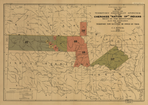 Map showing the territory originally assigned Cherokee 'Nation of' Indians