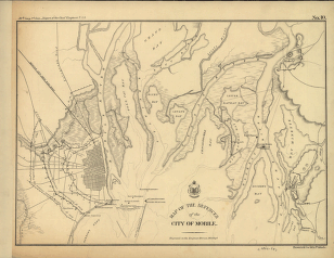 Map of the defences of the city of Mobile. [1862-64] Engraved in the Engineer Bureau, War Dept