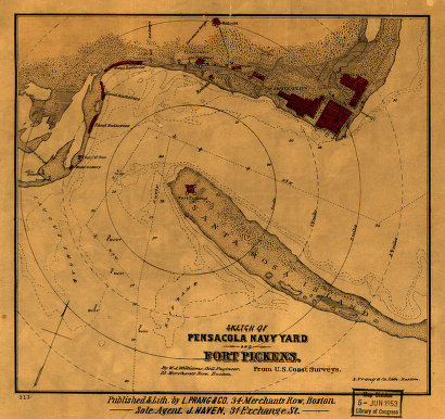 Sketch of Pensacola Navy Yard and Fort Pickens from U.S. coast surveys