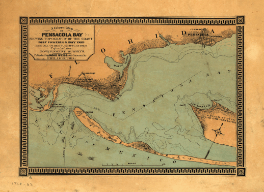 A correct map of Pensacola Bay showing topography of the coast