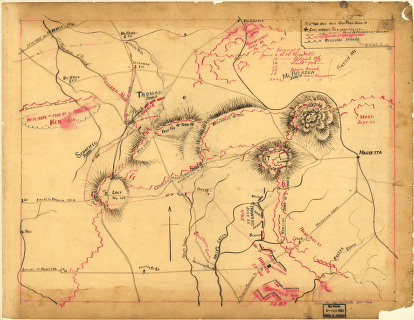 Map of the environs of Pine Mountain, Lost Mountain, Kenesaw Mountain, and Little Kenesaw Mountain