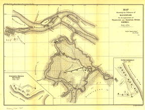 Map showing the defences of Savannah, on the approaches of Wilmington and Savannah Rivers, Georgia