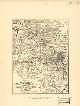 Map of army operations Atlanta campaign between Cassville and Mariette