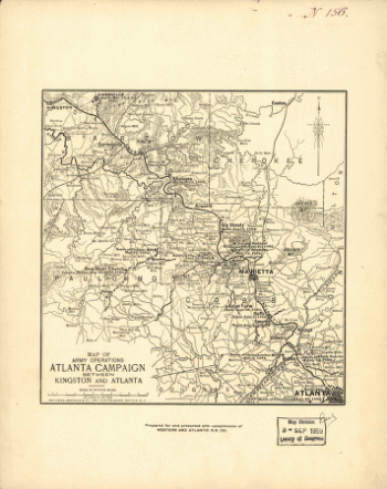 Map of army operations Atlanta campaign between Kingston and Atlanta
