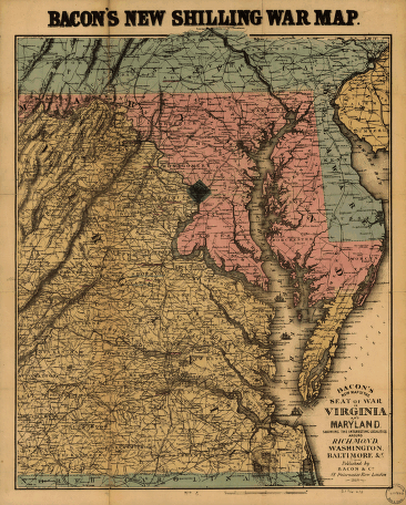 Bacon's new map of the seat of war in Virginia and Maryland