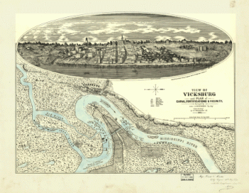 View of Vicksburg and plan of the canal, fortifications & vicinity