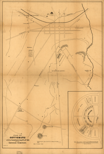 Plan of Gettysburg with the battlefield of July 2nd & 3rd, 1863 and the National Cemetery