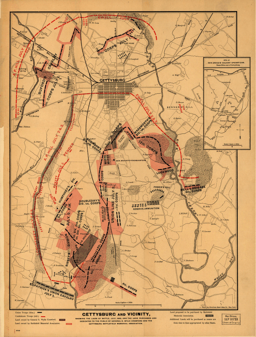 Gettysburg and vicinity, showing the lines of battle