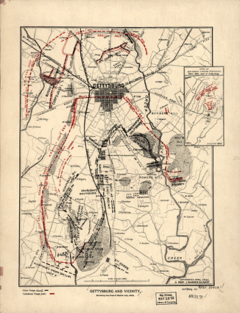Gettysburg and vicinity, showing the lines of battle