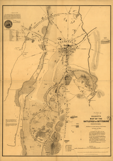 Elliott's map of the battlefield of Gettysburg