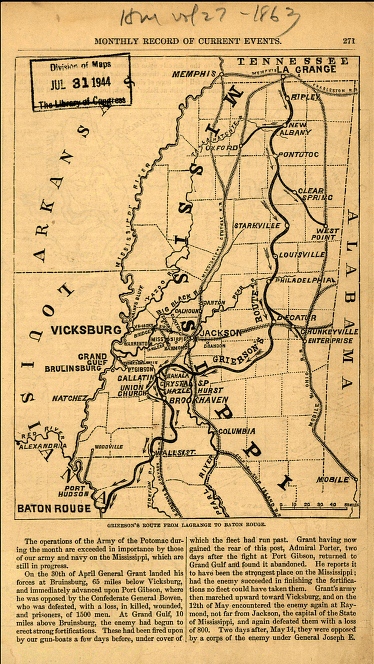 Grierson's route from La Grange to Baton Rouge - Map 1