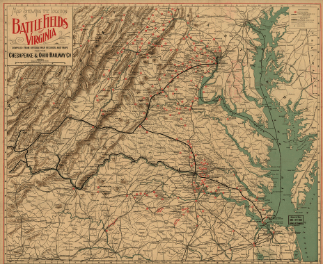 The locations of battle fields of Virginia