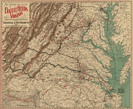 Locations of battle fields of Virginia