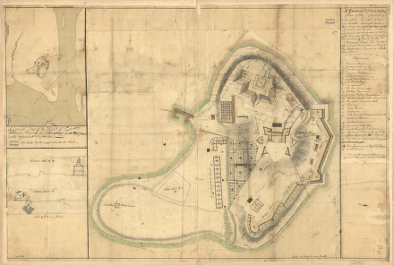 A general & particular plan of the island of Castle William near Boston, shewing the works in their original & present state, together with sections thro' the same Carried on and survey'd under the direction of and by John Montresor, Esq