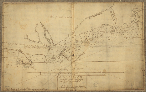A map with part of the Florida coast from Cape Blaise to Apalachie, with the boundaries betwixt East & West Floridas, 160 yards across the river call'd Apalachicola Robt Slowley of Hs Ms sloop Druid, fecit September the 4th, 1769