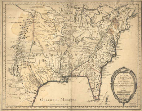Carte de la Louisiane et des pays voisins dediee a M Rouille secretaire d'etat, ayant le Departement de la marine Par le Sr Bellin ingr ordre de la marine, 1750