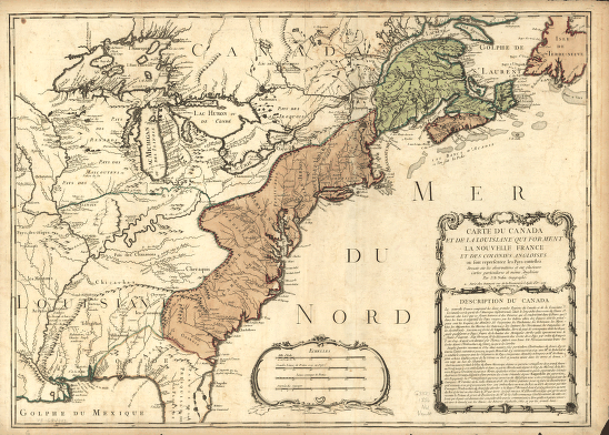 Carte du Canada et de la Louisiane qui forment la Nouvelle France et des colonies angloises ou sont representez les pays contestez