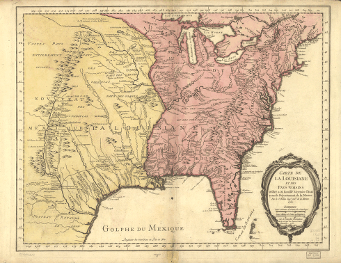Carte de la Louisiane et des pays voisins dediee a M Rouille secretaire d'etat, ayant le Departement de la marine Par le Sr Bellin ingr ordre de la marine, 1750