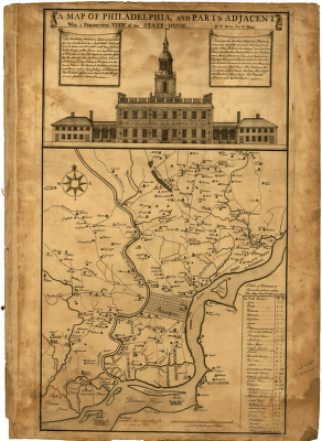 A map of Philadelphia and parts adjacent : with a perspective view of the State-House / by N Scull and G Heap , L Hebert sculpt