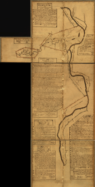 Eight survey tracts along the Kanawha River, WVa showing land granted to George Washington and others