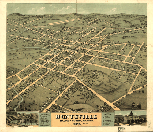 Bird's eye view of the city of Huntsville, Madison County, Alabama 1871.