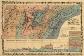 An outline geological map of Tennessee, including portions of Mississippi, Alabama, and Georgia.