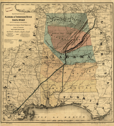 Map showing the line of the Alabama & Tennessee River Rail Road