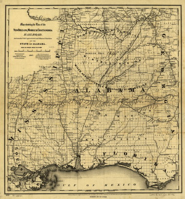 Map showing the line of the New Orleans, Mobile & Chattanooga Railroad