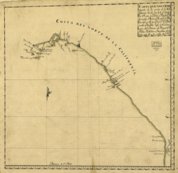 Carta que contiene parte de la costa de la California.