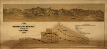 View of the Panamint Range Mountains, mines, mills and town site