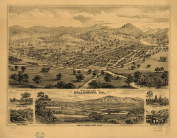 Bird's eye view of Healdsburg, Cal. Drawn by E. S. Glover. A.L. Bancroft & Co., lith.