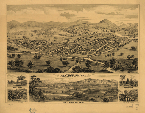 Bird's eye view of Healdsburg, Cal. Drawn by E. S. Glover. A.L. Bancroft & Co., lith.