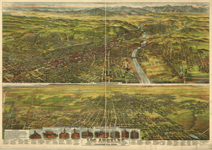 Los Angeles, California, 1894. Drawn & lithographed by B. W. Pierce.