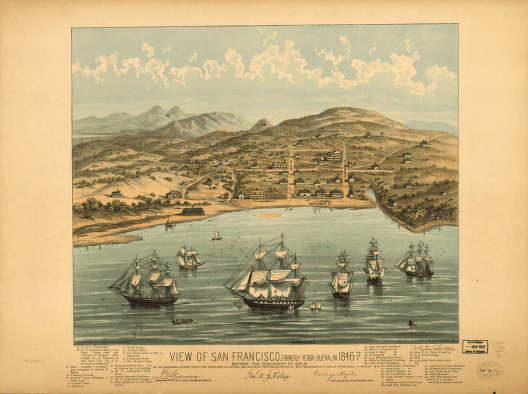 View of San Francisco, formerly Yerba Buena, in 1846-7 before the discovery of gold.