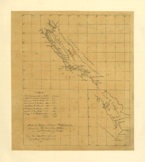 Map of Upper & Lower California showing the military stations and distribution of troops.